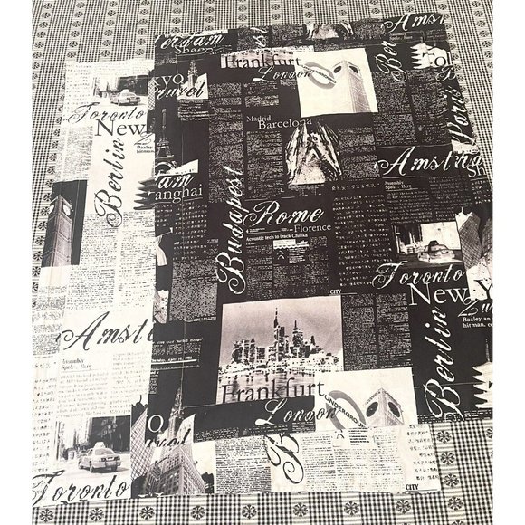 Set of 2 Alamode Home Passport Shams Black White Reversible Cotton Cities News - Picture 3 of 10